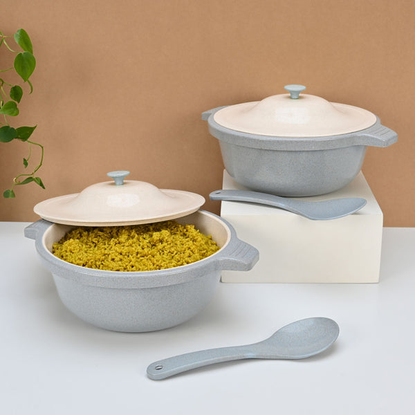Serving Bowl with lid 2500 ml set of 2 | Earth friendly Unbreakable bowls Made with Bamboo Fibers & Rice Husk Fiber