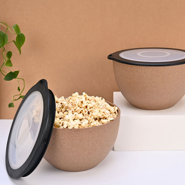 Storage Bowl with lids 2900 ml set of 2 | Earth friendly Unbreakable bowls Made with Bamboo Fibers & Rice Husk Fiber