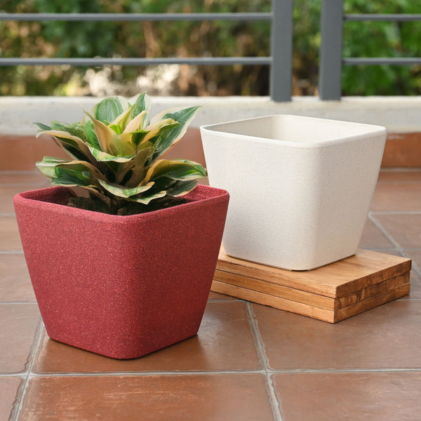 Earth-Friendly Daisy Self Watering Planters 9 Inch set of 2 | Bamboo Based Pots and Planters
