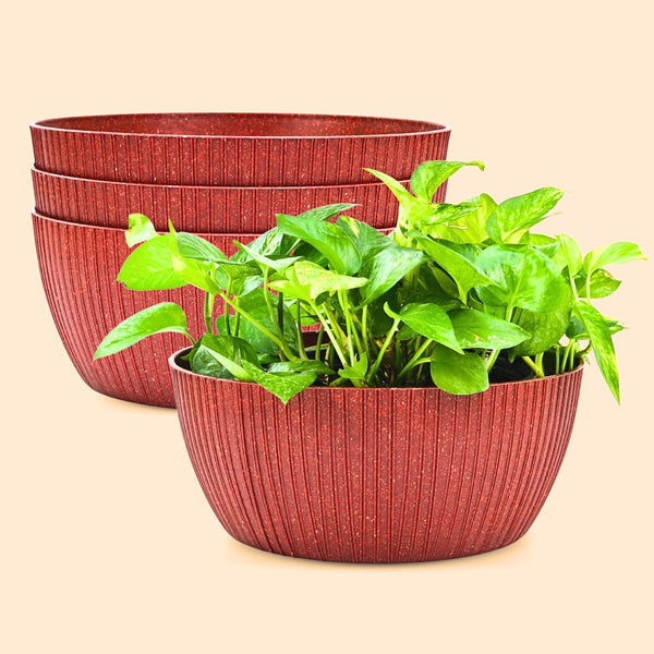 Earth Friendly Planters Nature nest Round 12 Inch set of 4 | Bamboo Based Pots and Planters