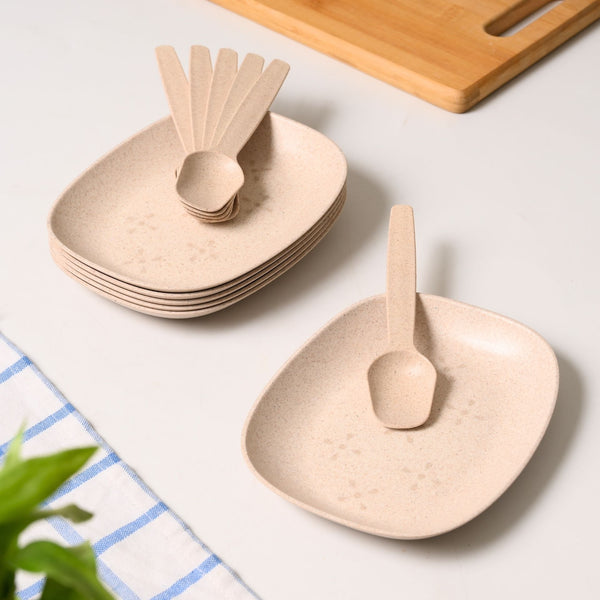 Mini snack plates 6 inch set of 6 | Earth friendly Unbreakable Plates with Spoon