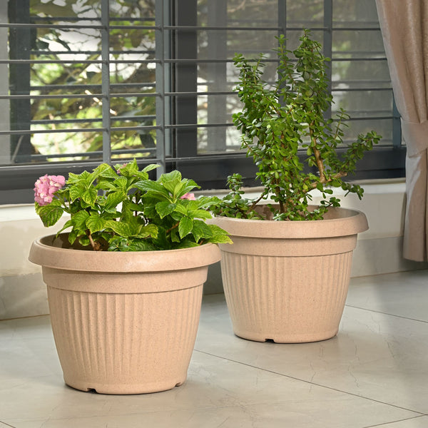 Earth-Friendly Planters BellaRound 12 Inch set of 2 | Bamboo Based Pots and Planters