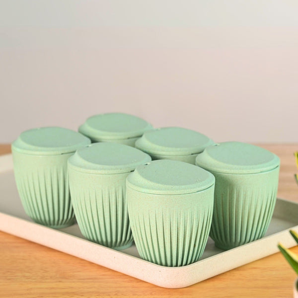 Retro Cup 250 ml Set of 6 | Earth Friendly Unbreakable Cups Made with Rice Husk & Bamboo Fibers