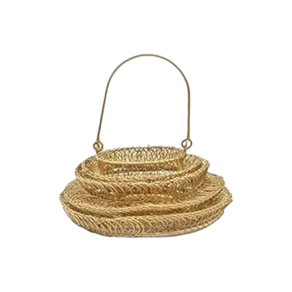 Metal Mesh wire Hamper Shagun Basket | Metal Big Basket/Gifts Hamper Basket/Serving Basket/Fruit Basket/Dry Fruit Basket/Packing Tray (Golden)