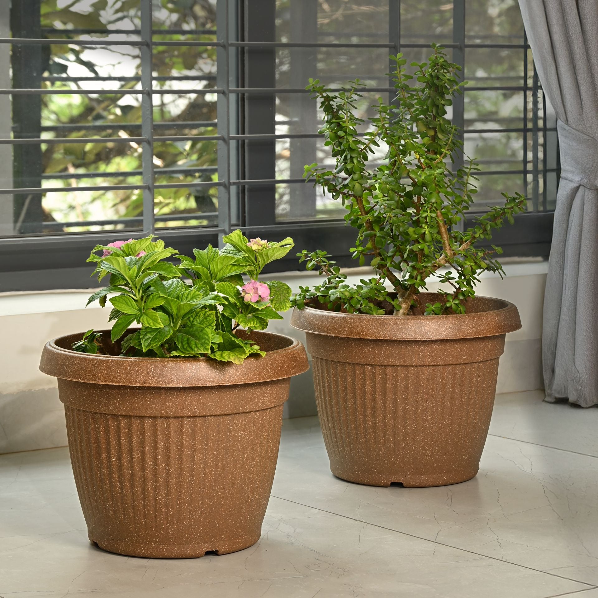 Earth-Friendly Planters BellaRound 12 Inch set of 2 | Bamboo Based Pots and Planters