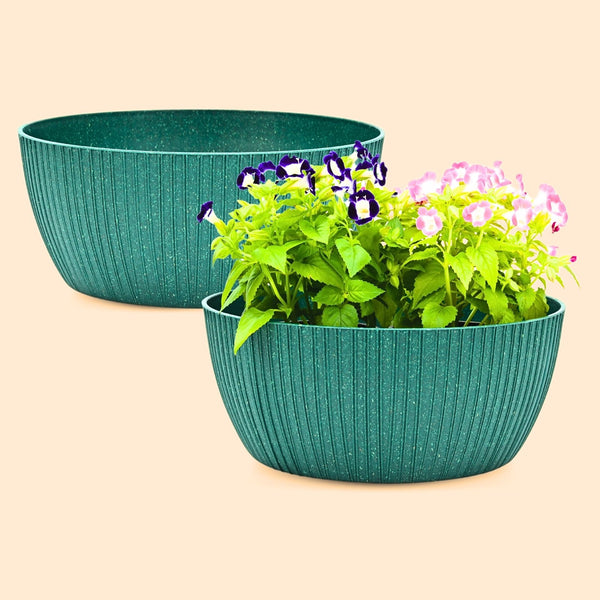 Earth Friendly Planters NatureNest Round 12 Inch set of 2 | Bamboo Based Pots and Planters