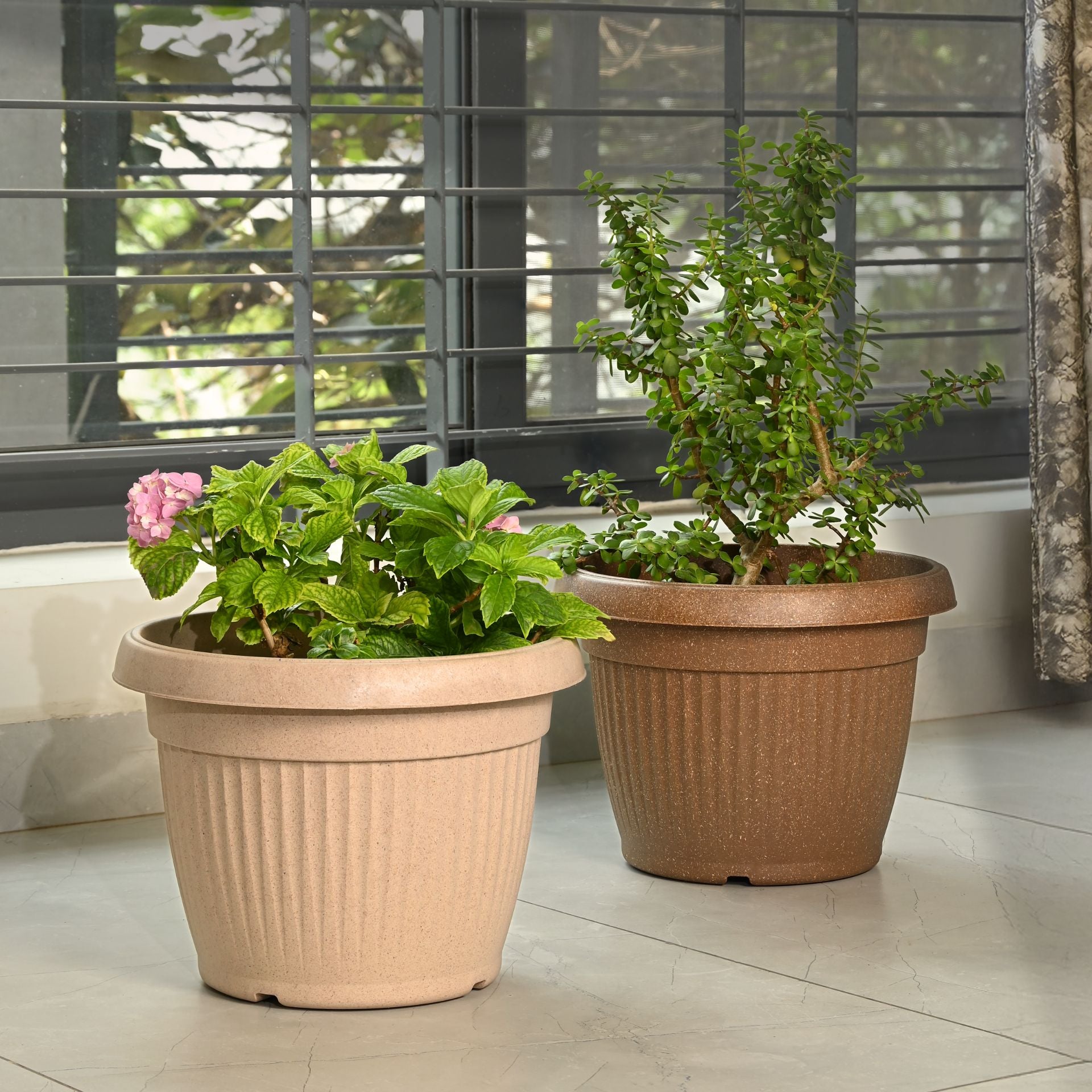 Earth-Friendly Planters BellaRound 12 Inch set of 2 | Bamboo Based Pots and Planters