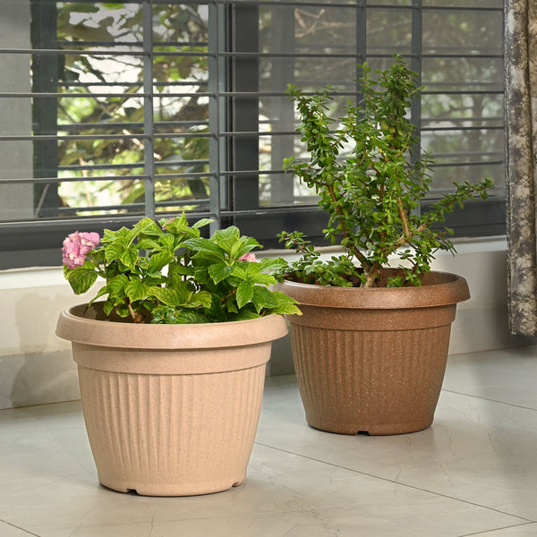 Earth-Friendly Planters BellaRound 12 Inch set of 2 | Bamboo Based Pots and Planters