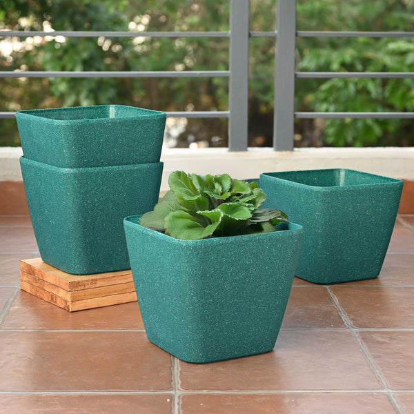 Earth-Friendly Daisy Self Watering Planters 9 Inch set of 4 | Bamboo Based Pots and Planters