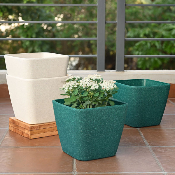 Earth-Friendly Daisy Self Watering Planters 9 Inch set of 4 | Bamboo Based Pots and Planters