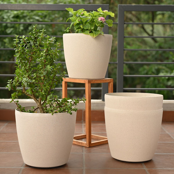 Earth-Friendly Deco Wheeled Planter 14 Inch set of 4 | Self Watering Planters