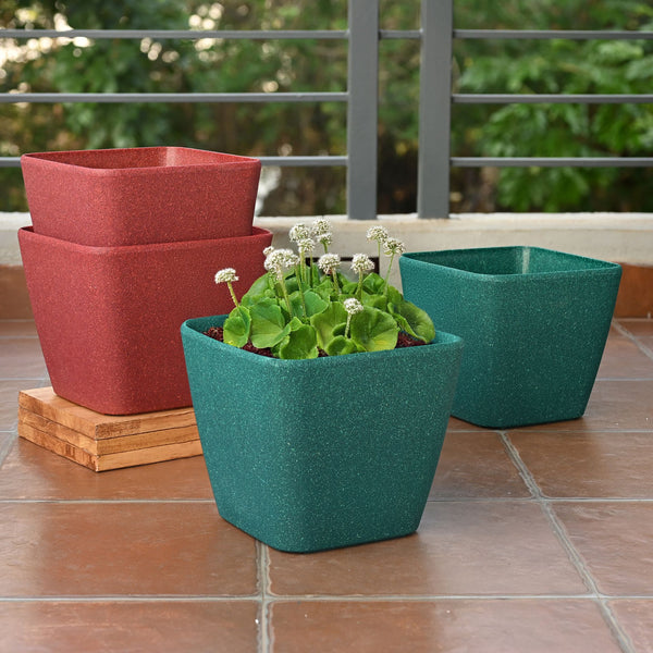 Earth-Friendly Daisy Self Watering Planters 9 Inch set of 4 | Bamboo Based Pots and Planters