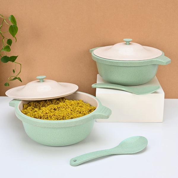 Serving Bowl with lid 2500 ml set of 2 | Earth friendly Unbreakable bowls Made with Bamboo Fibers & Rice Husk Fiber