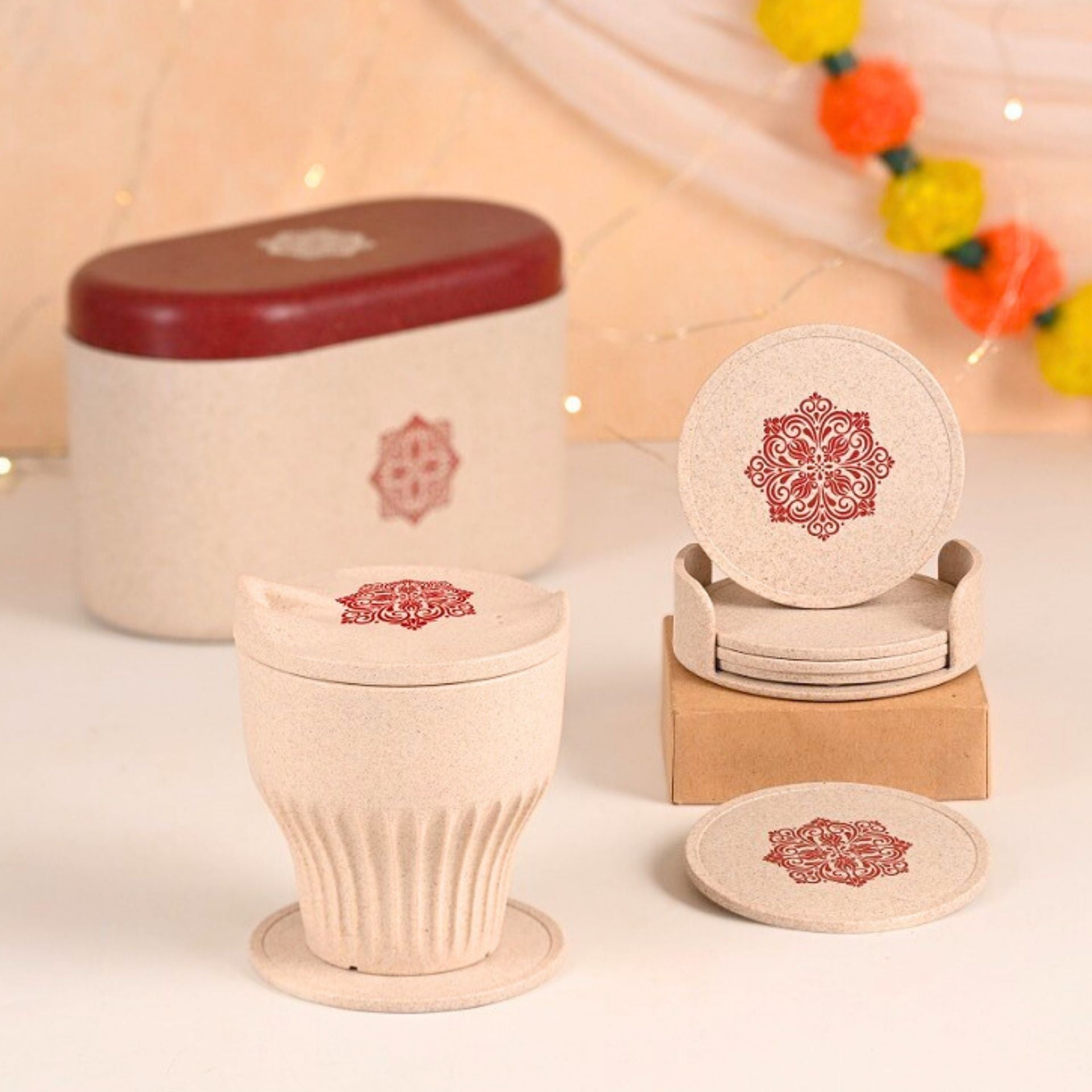 Earth Friendly Gifts | Mandala Printed Mug and Coasters Set