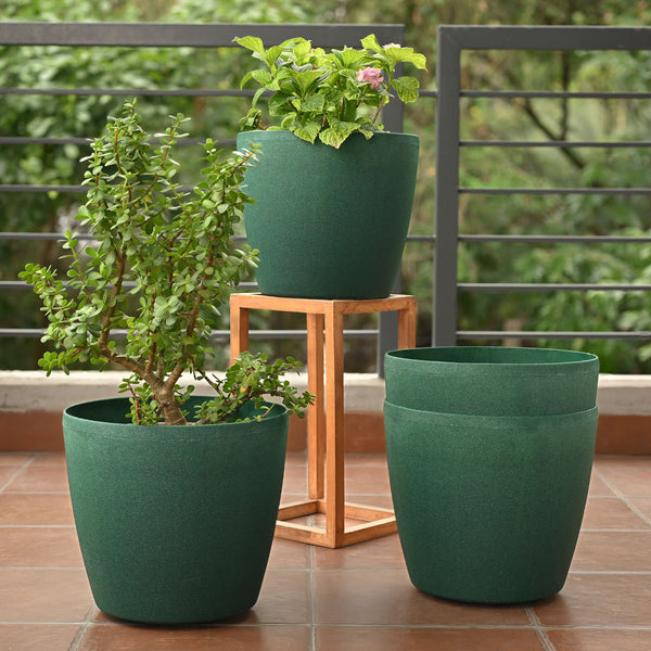 Earth-Friendly Deco Wheeled Planter 14 Inch set of 4 | Self Watering Planters
