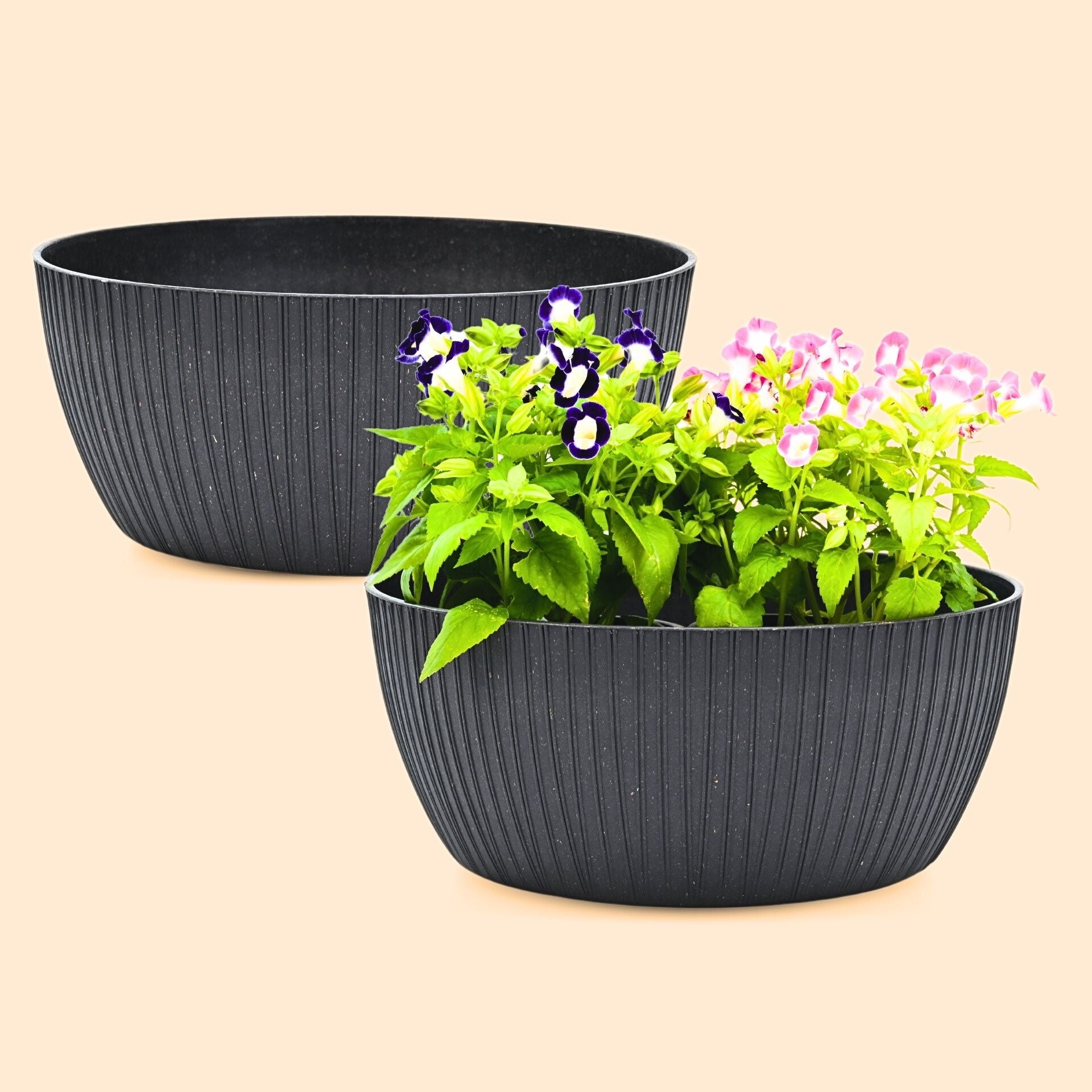 Earth Friendly Planters NatureNest Round 12 Inch set of 2 | Bamboo Based Pots and Planters