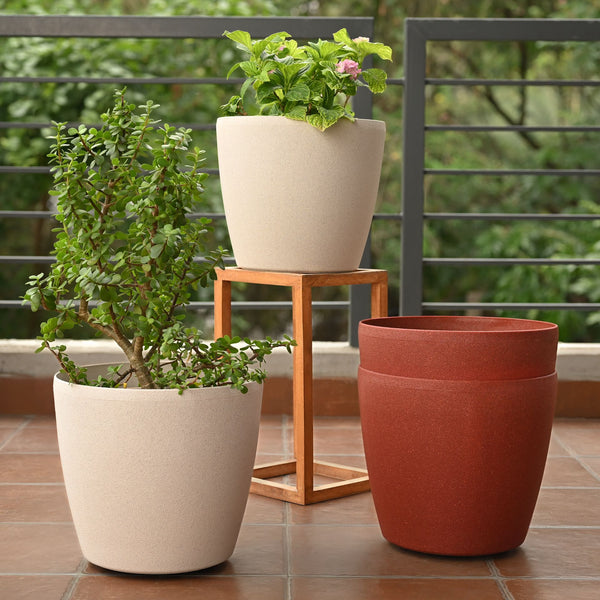 Earth-Friendly Deco Wheeled Planter 14 Inch set of 4 | Self Watering Planters