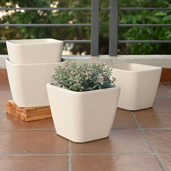 Earth-Friendly Daisy Self Watering Planters 9 Inch set of 4 | Bamboo Based Pots and Planters