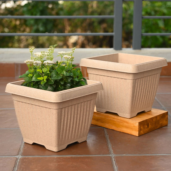 Earth-Friendly Planters Bella Square 10 Inch set of 2 | Bamboo Based Pots and Planters