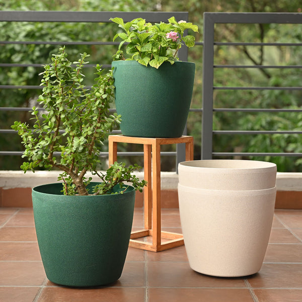 Earth-Friendly Deco Wheeled Planter 14 Inch set of 4 | Self Watering Planters