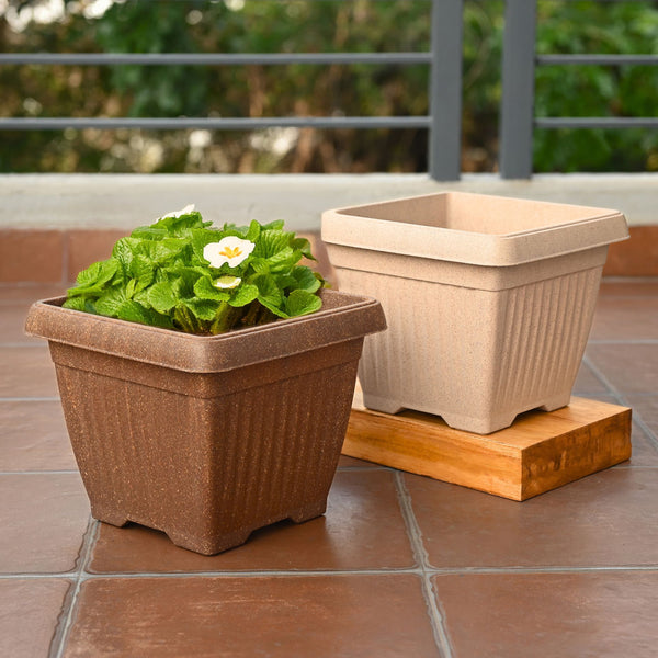 Earth-Friendly Planters Bella Square 10 Inch set of 2 | Bamboo Based Pots and Planters