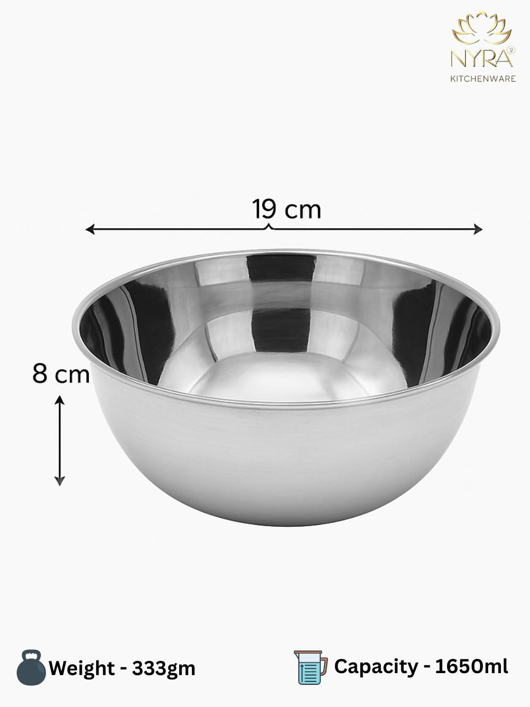 dimensions of 1650 ml Stainless Steel Round Mixing & Serving Bowl