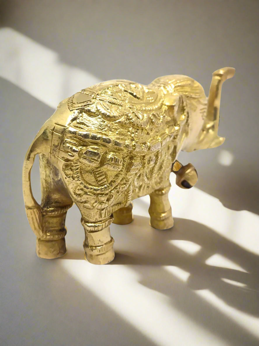 back side view of Handcrafted Pure Brass Elephant Figurine with Bell 