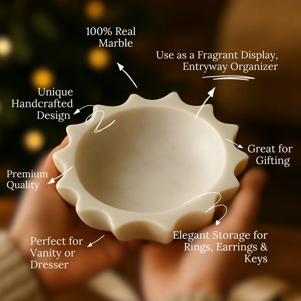 HandCrafted White Marble Decorative Bowl | Ruffle Bowl for Home Decor | Scalloped Bowl | Fluted Bowl | Organic Modern Home Decor Bowl