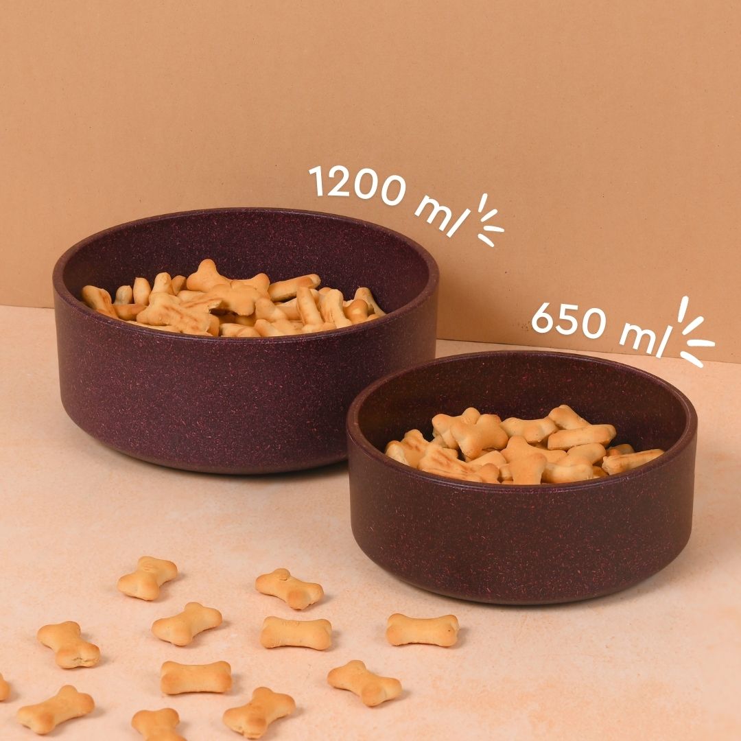 Earth friendly GreenPaws Pet Bowl | Set of 2 | 1200 ml + 650 ml | Bowls Made with Bamboo Fibers & Rice Husk | for Hot & Cold servings
