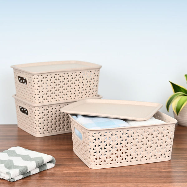 Green Hive 4.8L set of 3 | Earth Friendly Multipurpose Basket For Storage With Lid