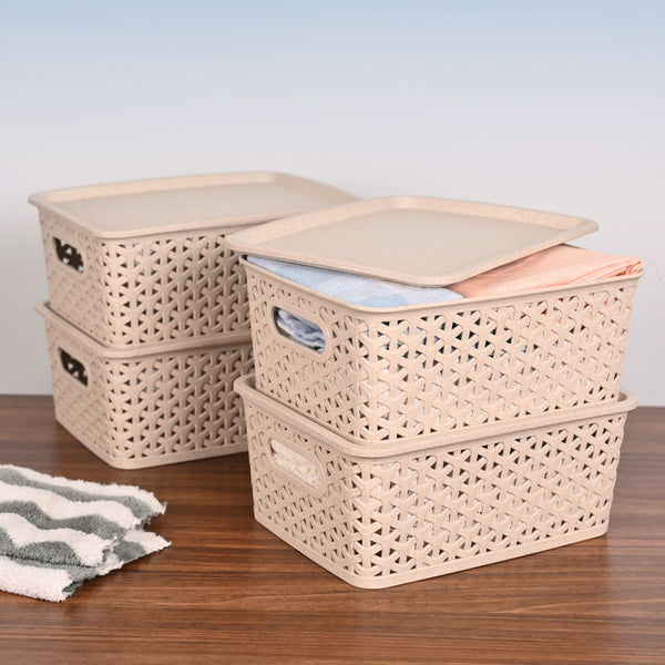 Green Hive 4.8L set of 4 | Earth Friendly Multipurpose Basket For Storage With Lid