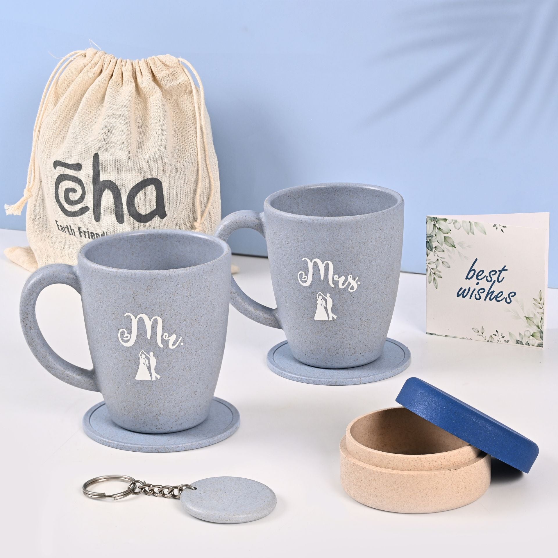 Earth-Friendly Mr & Mrs Coffee Mugs for Couple with Jewellery Box | Set of 2
