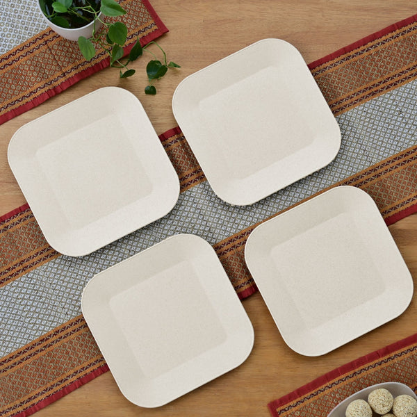 Picnic Plate 9 inch set of 4 | Earth friendly Unbreakable Plates Made with Bamboo Fibers & Rice Husk Fiber