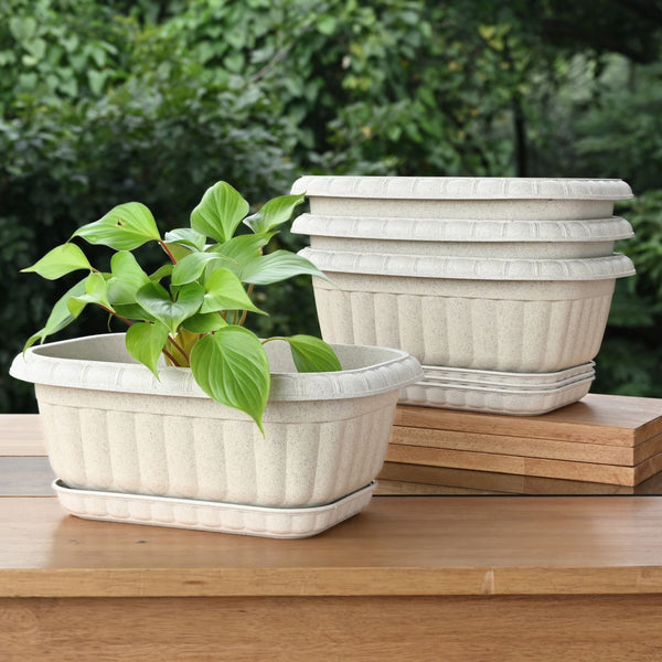 Earth Friendly Growlite 13 inch Pots for Plants with Tray | Pack of 4