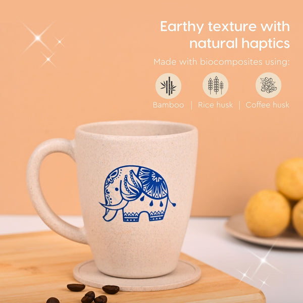 Eha Earth Friendly Diwali Gift Hampers | Elephant Printed Mug, Coaster, Key Chain, Candle, Gift Bag, Card