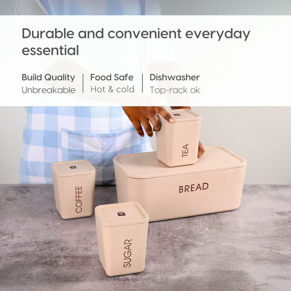 Earth Friendly Kitchen Storage Jars & Containers and Bread Box | Set of 4, 6000 ml & 800ml x 3
