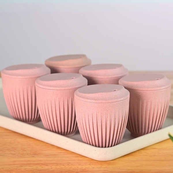 Retro Cup 250 ml Set of 6 | Earth Friendly Unbreakable Cups Made with Rice Husk & Bamboo Fibers