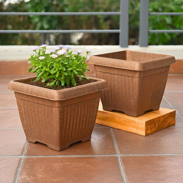 Earth-Friendly Planters Bella Square 10 Inch set of 2 | Bamboo Based Pots and Planters