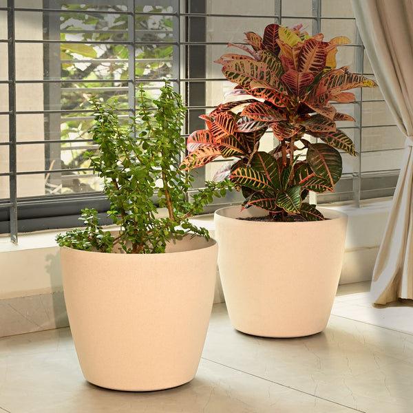 Earth-Friendly Deco Wheeled Planters 14 Inch set of 2 | Self Watering