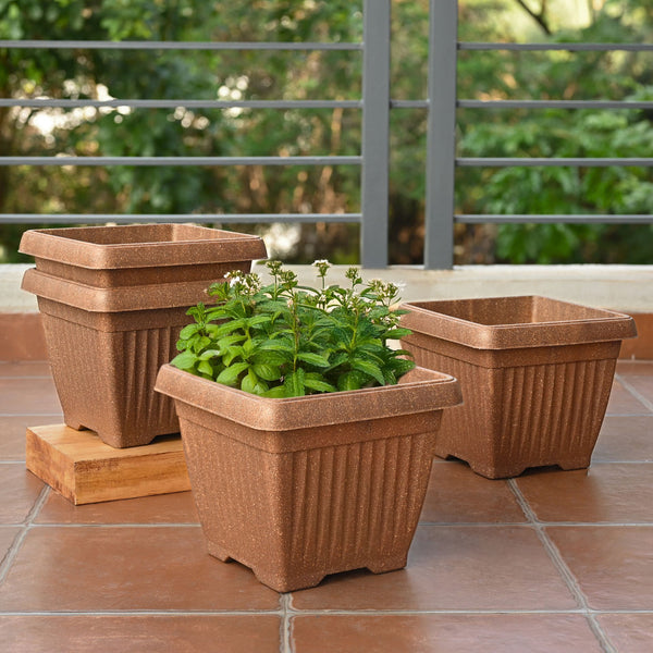 Earth-Friendly Planters Bella Square 10 Inch set of 4 | Bamboo Based Pots and Planters