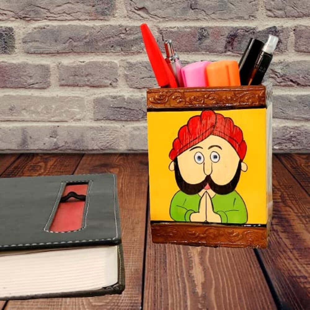 Suport stilouri din lemn Namaste Design/Suport multifuncțional/Suport linguri/Utilitate bucătărie cu pictură artistică pe el, 10.4 cm