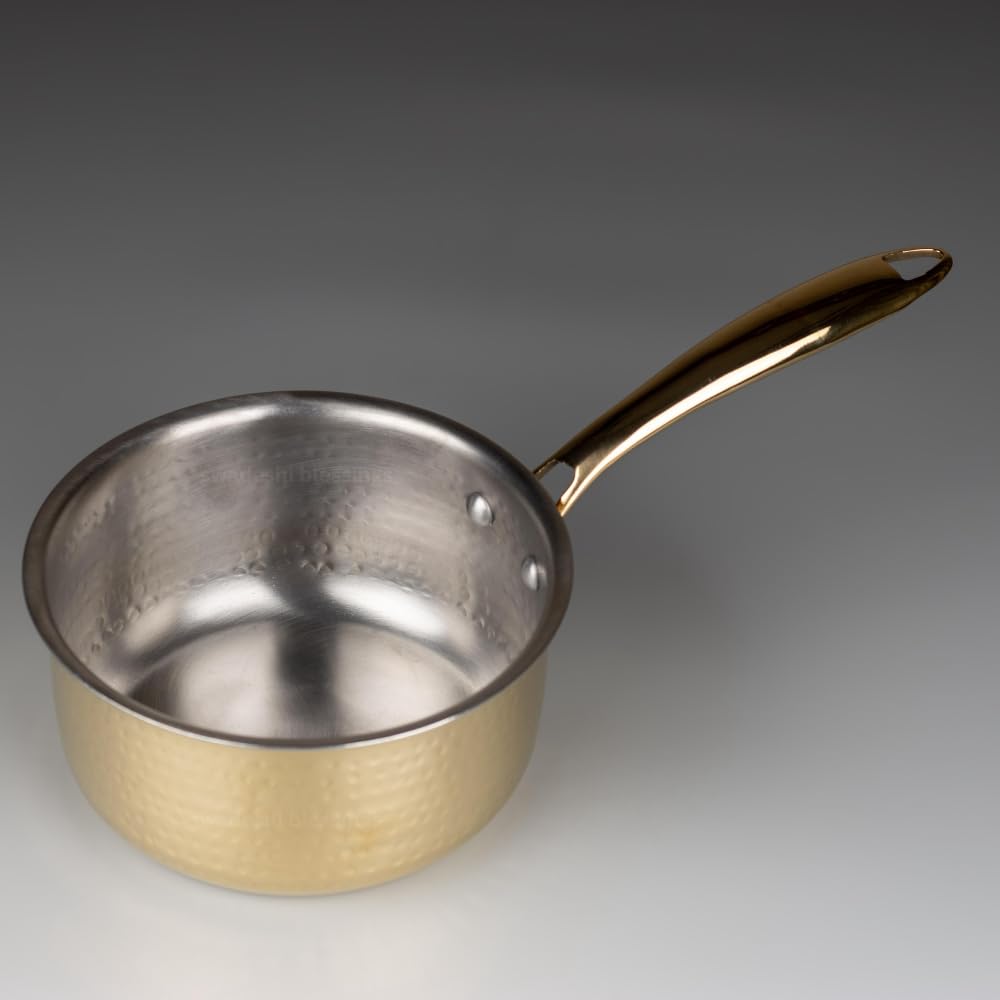Swadeshi Blessings Exclusive Range Brass Sauce Pan for Cooking without Lid/Teflon-Free/Naturally Non-Stick Brass Utensils with Tin Coating
