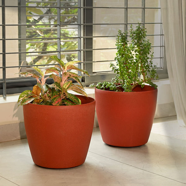 Earth-Friendly Deco Wheeled Planters 14 Inch set of 2 | Self Watering