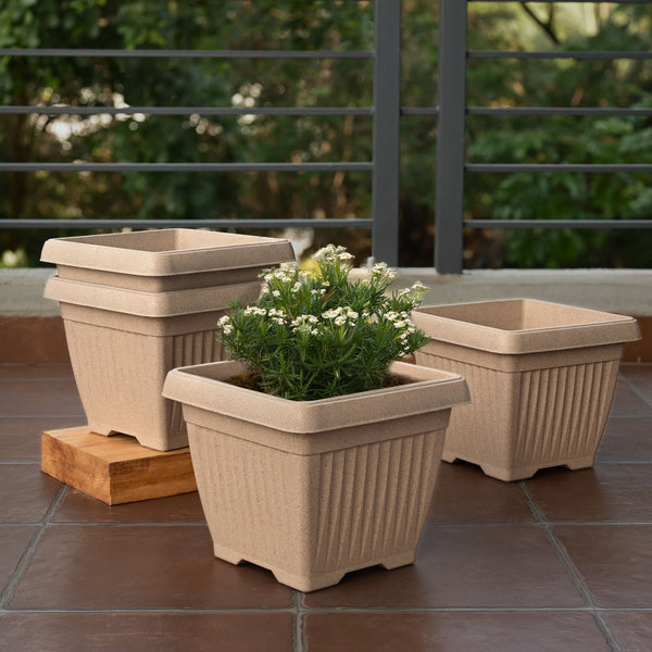 Earth-Friendly Planters Bella Square 10 Inch set of 4 | Bamboo Based Pots and Planters
