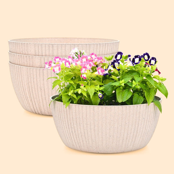 Earth Friendly Planters Nature nest Round 12 Inch set of 4 | Bamboo Based Pots and Planters