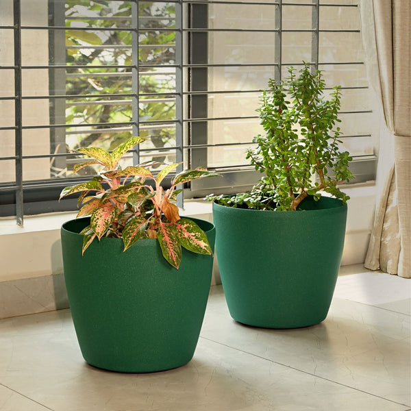 Earth-Friendly Deco Wheeled Planters 14 Inch set of 2 | Self Watering
