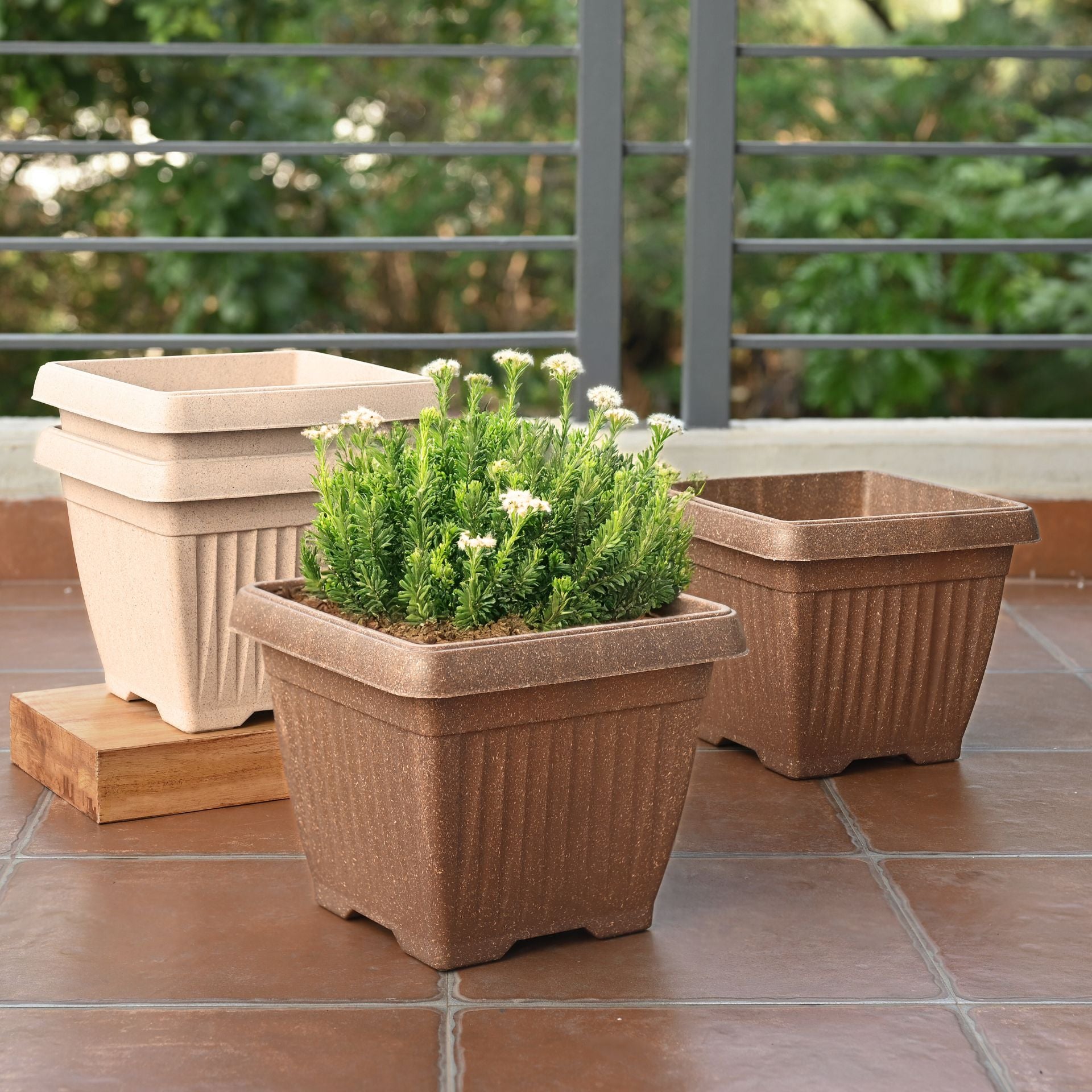 Earth-Friendly Planters Bella Square 10 Inch set of 4 | Bamboo Based Pots and Planters