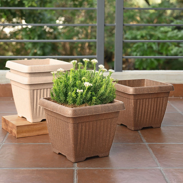 Earth-Friendly Planters Bella Square 10 Inch set of 4 | Bamboo Based Pots and Planters