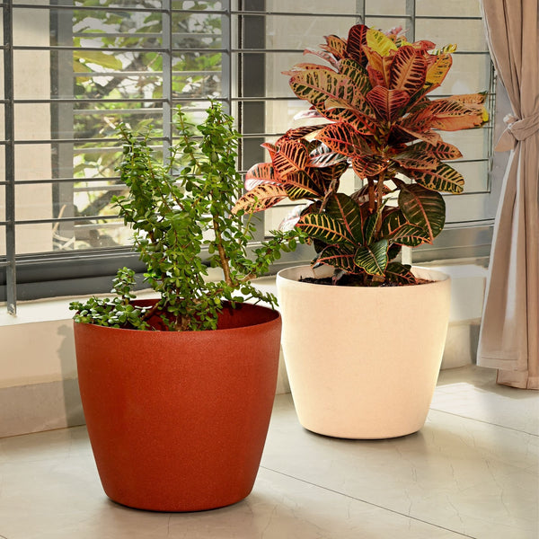Earth-Friendly Deco Wheeled Planters 14 Inch set of 2 | Self Watering