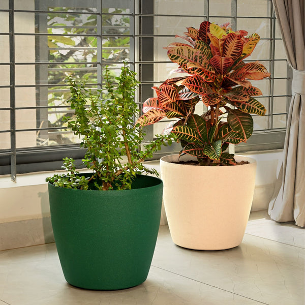 Earth-Friendly Deco Wheeled Planters 14 Inch set of 2 | Self Watering